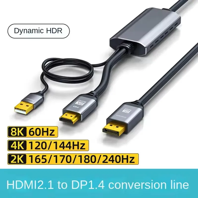 8K HDMI2.1 to DP1.4 Cable 8K@60Hz 4K@120Hz HDMI To Display Port  Video Converter Adapter for RTX 3080/3090 Laptop PC Projector