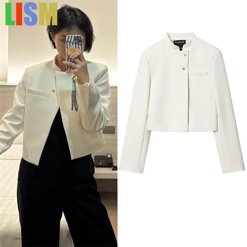 

LISM Women's Jacket elegant winter coats 2025 White Long Sleeve Short Simple Blazer Casual Fashion Commuter Personality
