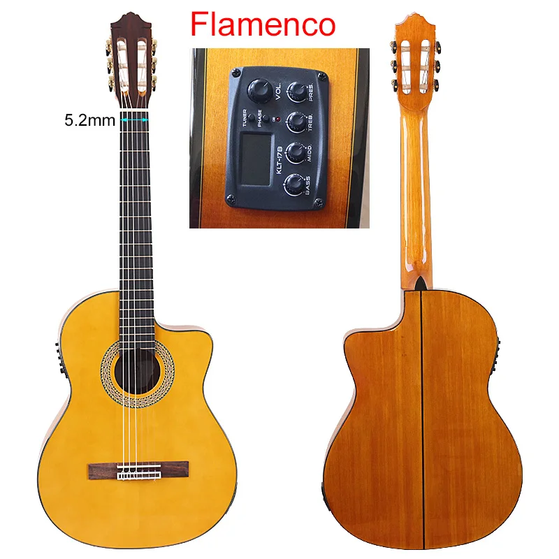 40 Inch Electric Classical Guitar 6 String Full Basswood 39 Inch High Glossy Cutaway Design with EQ Black&Natural Color view 6