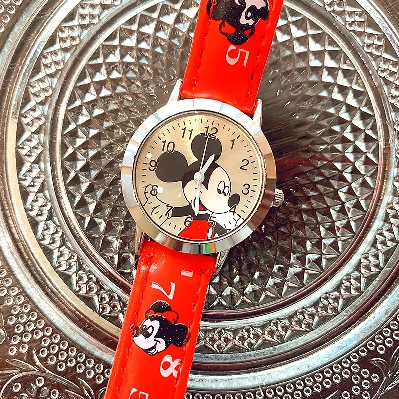 New Cartoon Mickey Kids Watch Fashion PU Watch Strap Student Quartz Watches for Boy Girls Waterproof Children Wristwatch Clock