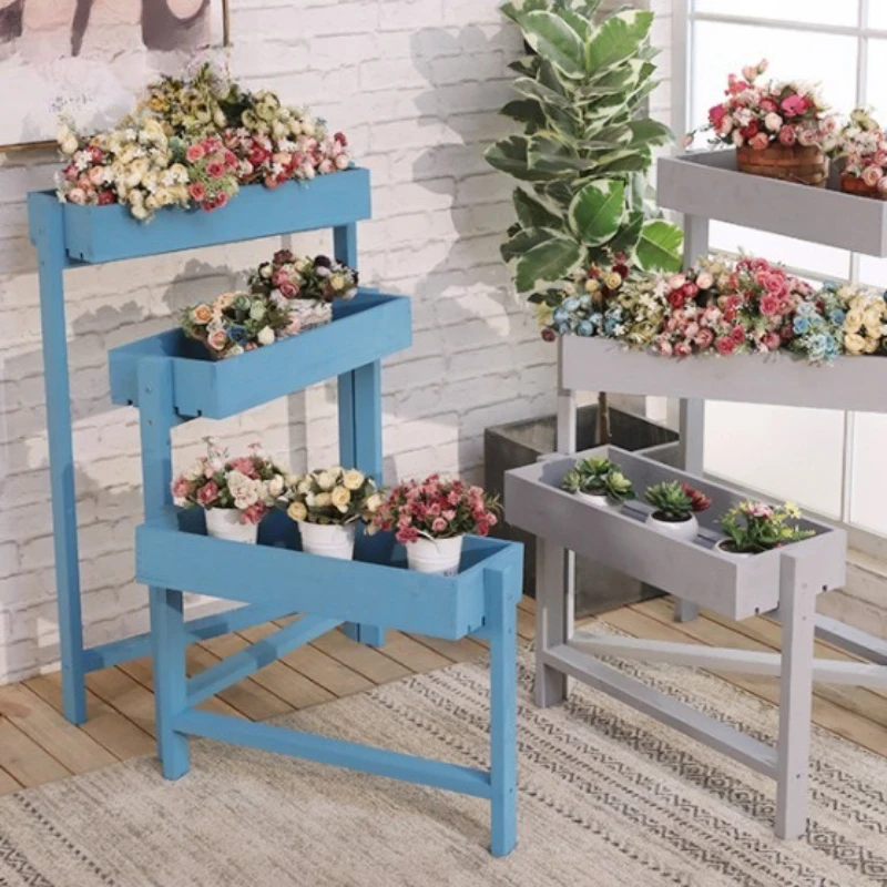 

Light luxury retro folding flower rack balcony living room multi-layer floor standing creative storage rack