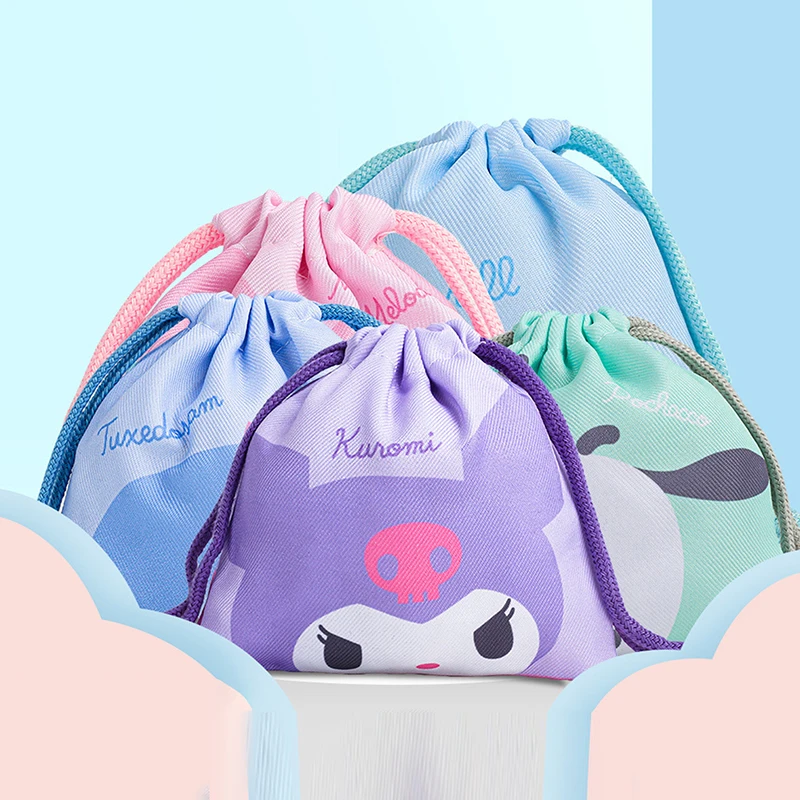 Sanrio Anime Bundle Pocket Kawaii HelloKitty Kuromi Cinnamoroll Storage Bag Cartoon Non Woven Drawstring Bag Children Party Gift