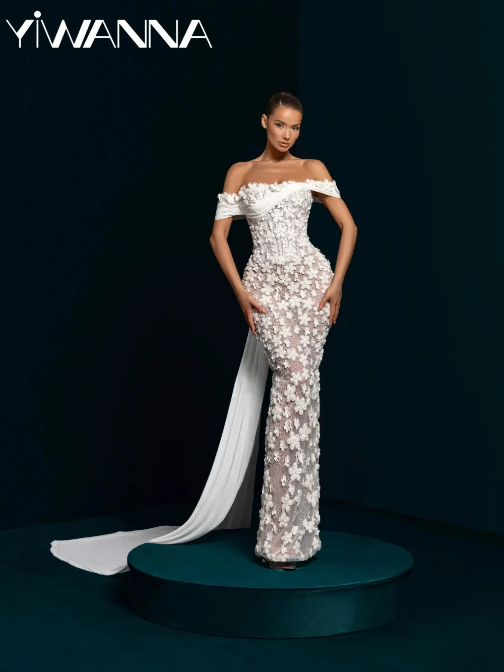 Handmade 3D Floral Sheath Wedding Dress Sparkling Beaded Off Shoulder Bridal Gown Customized Strapless Elegant Dresses For Bride