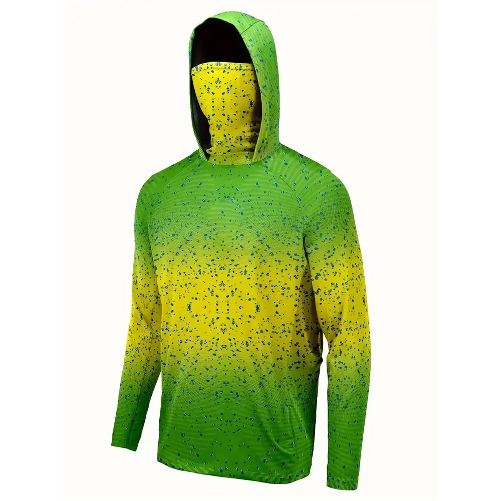 Men 3D Print Hooded Fishing Shirt Polyester Fiber Long Sleeve UV Protection Outdoor Face Cover Tops For Adult