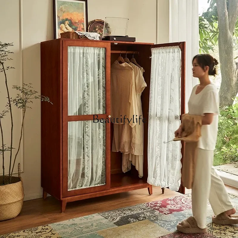 

North American ash wood retro all solid wood wardrobe bedroom home cherry wood