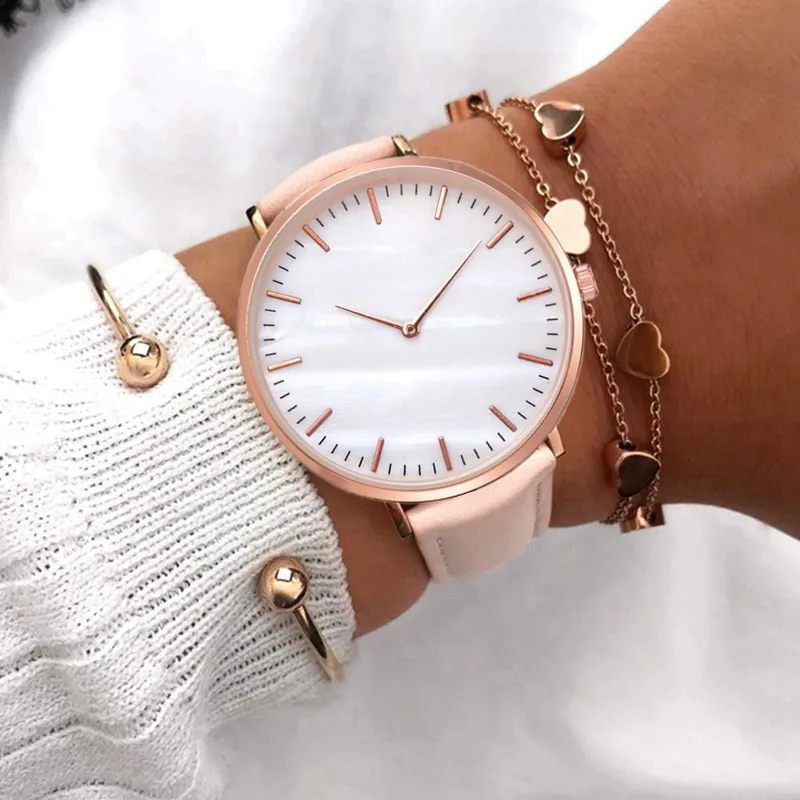 Simple Watches for Women Fashion Shell Pattern Dial Lady Quartz Wrist Watch Leather Belt Dress Casual Female Clock Montre Femme