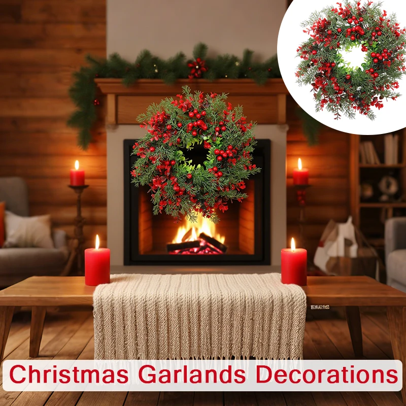 

1PC 35/45cm Christmas Wreath with Red Berry, Suitable for Indoor and Outdoor Decoration, Yard Front Door Wreath Home Wall Decor