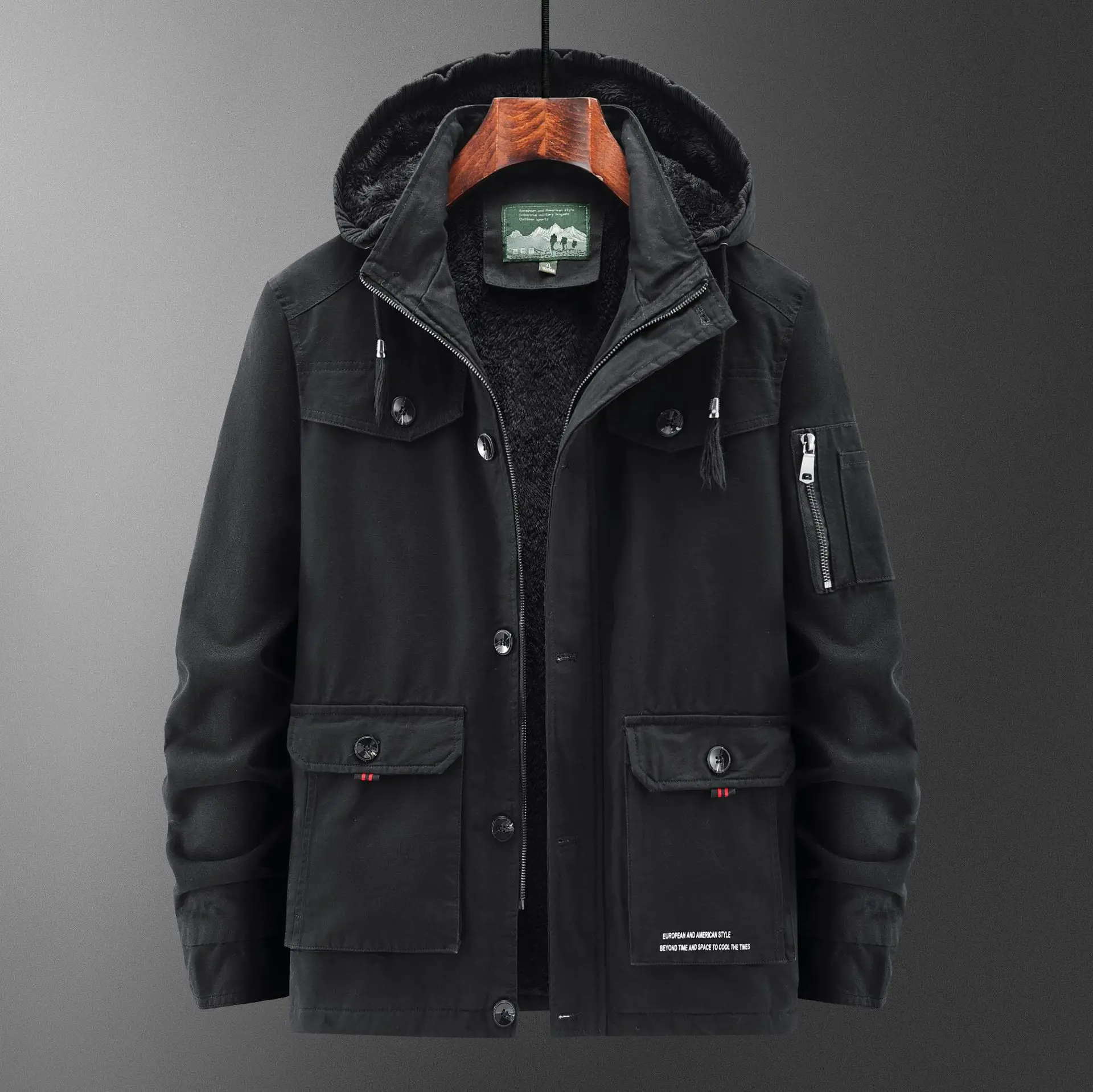 Winter Cotton-padded Men's Tooling Jacket Medium And Long Men's Large-size Coat Warm And Thicker