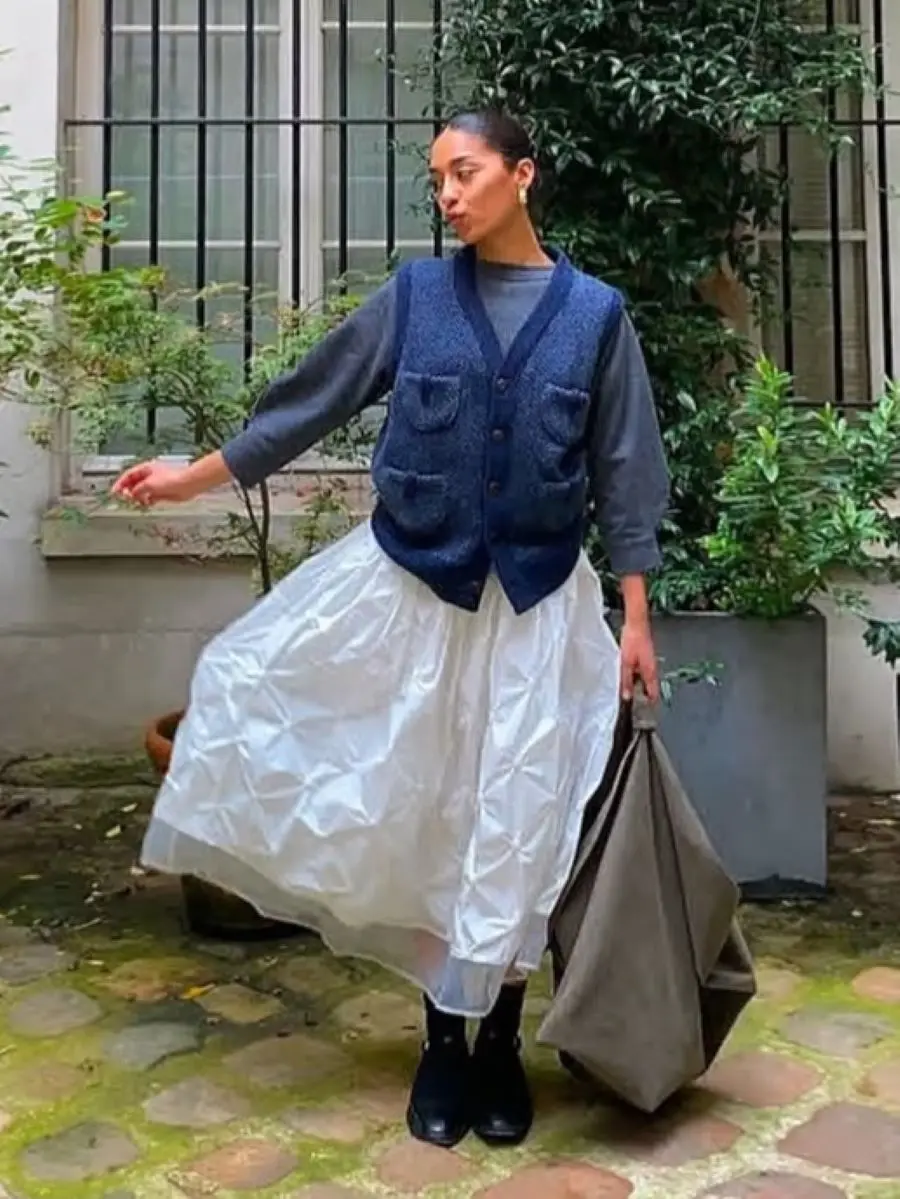 

Women's 100% Wool 2-Piece Set V-Neck Sleeveless Vest + Notched Collar Single Breasted Long Sleeve Cardigan Casual Knitted Set