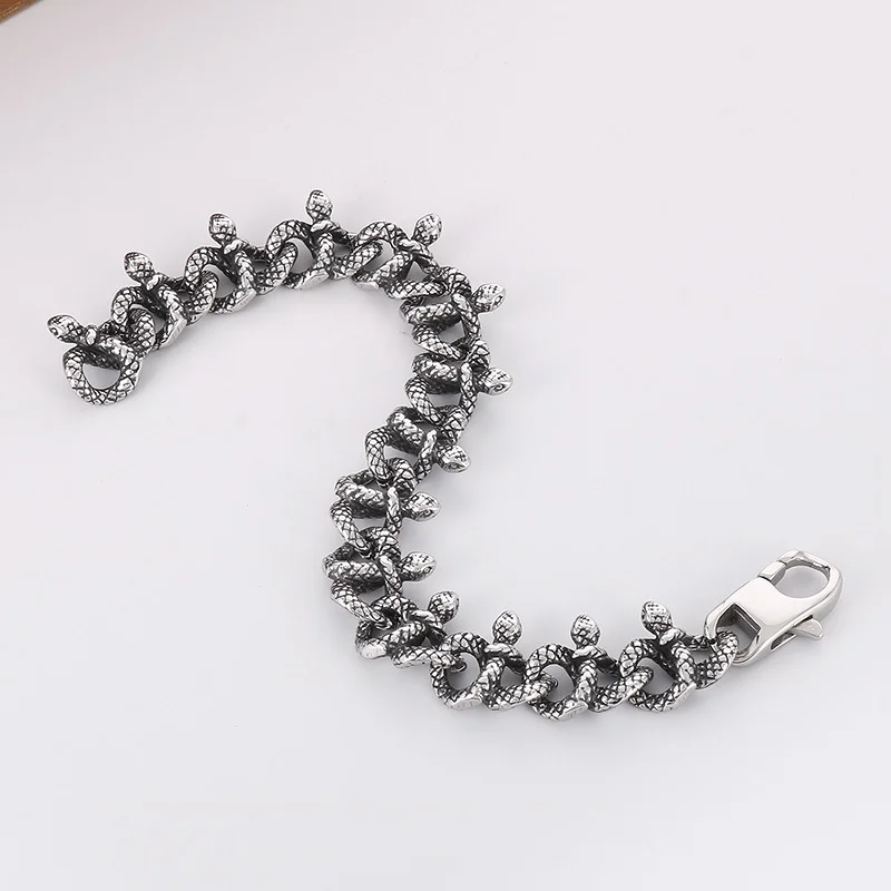 Fongten 22cm Stripe Charm Bracelets For Men Stainless Steel Charm Snake Chain Bracelet Bangles Vintage Male Jewelry Halloween