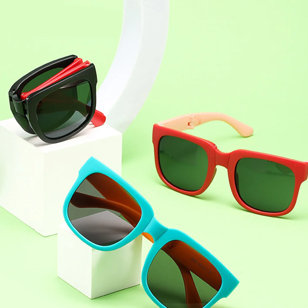 

3 Pairs Kids Foldable Sunglasses UV400 Protection Blue Green Pink Yellow Frames Boys Girls Fashion Accessories