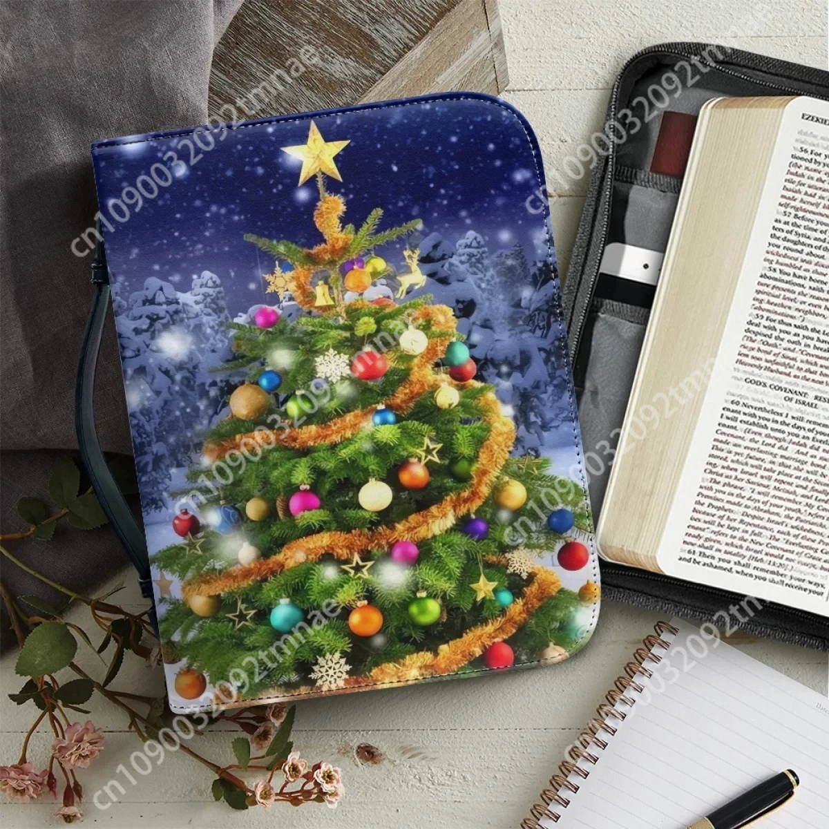 

Christmas Tree Custom Bible Bag for Women Zipper Handle Bible Storage Bag Practical Christianity Holy Christmas Gifts purse