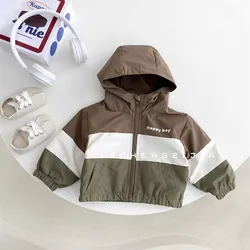 Newborn Baby Boys Spring And Autumn Jacket Hooded Letter Zippered Sports Safe Coat Travel Korean Fashion Hip-Hop Soft Casual