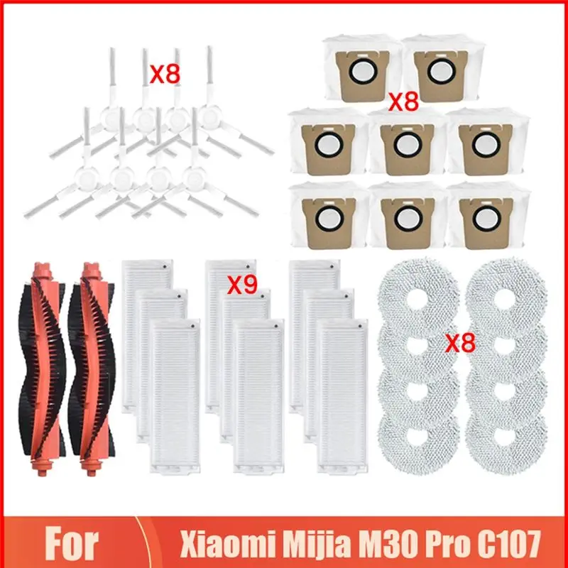 

B53C For Xiaomi Mijia M30 Pro C107 Robot Vacuum Cleaner Parts Mop Cloth Dust Bag Hepa Filter Main Side Brush Replacement