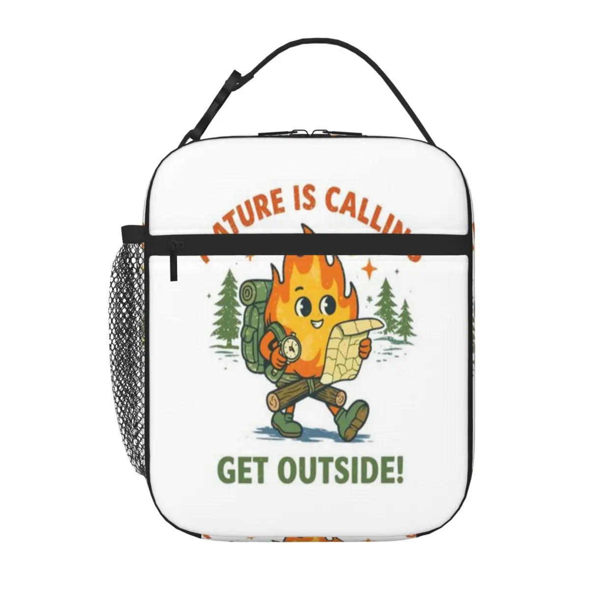 Hot Sale Nature Is Calling Hiking Fire Character Poster Cartoon Thermal Lunch Bag Pet Snack Carry Lunch Bag
