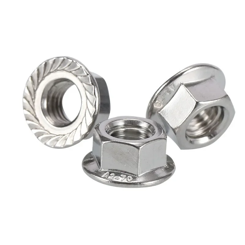 50Pcs DIN6923 Hex Serrated Flange Nuts 304 Stainless Steel Anti-Lock Nuts M3-M12 Hexagon Flange Fastener Nuts for Equip Assembly