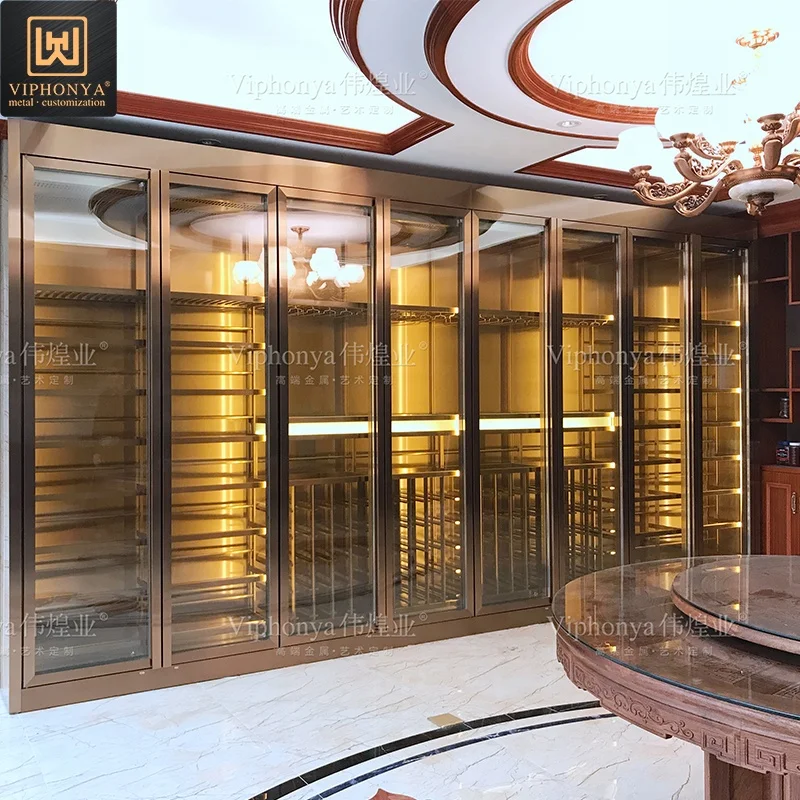 Sale The Best Luxury Commercial Custom 304 Stainless Steel Wine Cabinet Glass Door Wine Cooler Wine Cellar