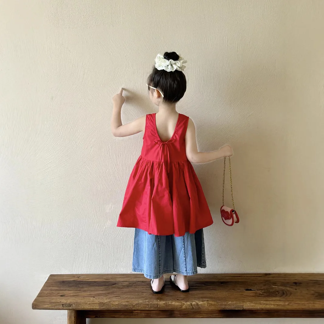 Girls Dress Summer 2025 New Children's Korean Foreign Style Vest Skirt Women's Treasure Temperament Cotton Skirt Summer Dress