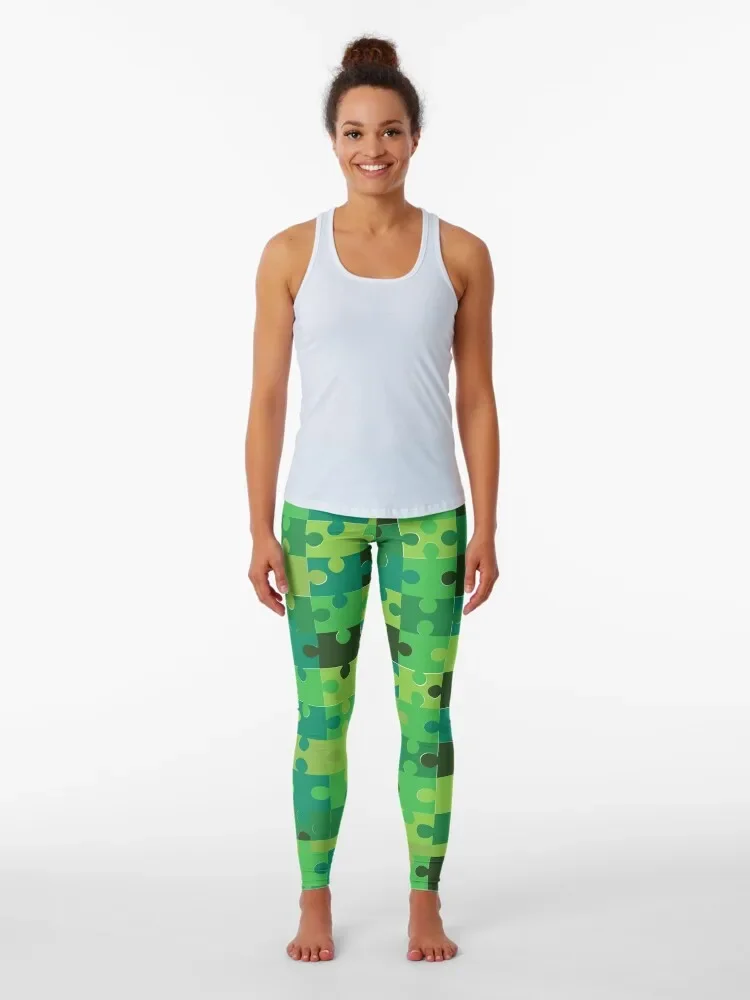 Green Jigsaw Puzzle pattern Leggings Jogger pants sports shirts gym legging push up Women's sports Womens Leggings