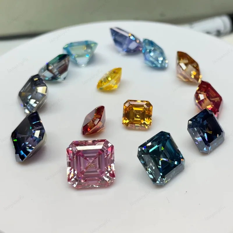 

Moissanite Stone Asscher Cut Multiple Colors VVS1r Gemstone for DIY Jewelry Making with Certificate Pass Diamond Teste