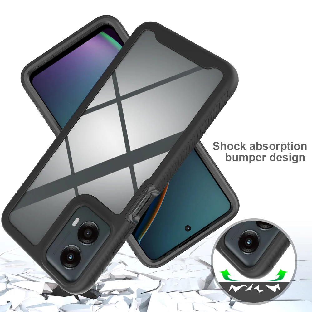 3 in 1 Clear Hybrid Armor Shockproof Defend Case for Moto G14 G54 G84 E13 E20 G35 G55 G13 G23 G53 G62 G52 G82 Heavy Duty Cover