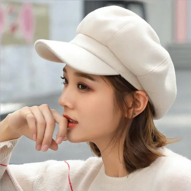 

Autumn Winter Hats for Women Solid Plain Octagonal Newsboy Cap Men Ladies Casual Wool Hat Winter Beret Women Painter Caps