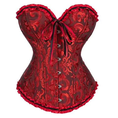 Sexy Floral Corset Top For Women Vintage Jacquard Body Shaper Overbust Lingerie Bustier Plus Size