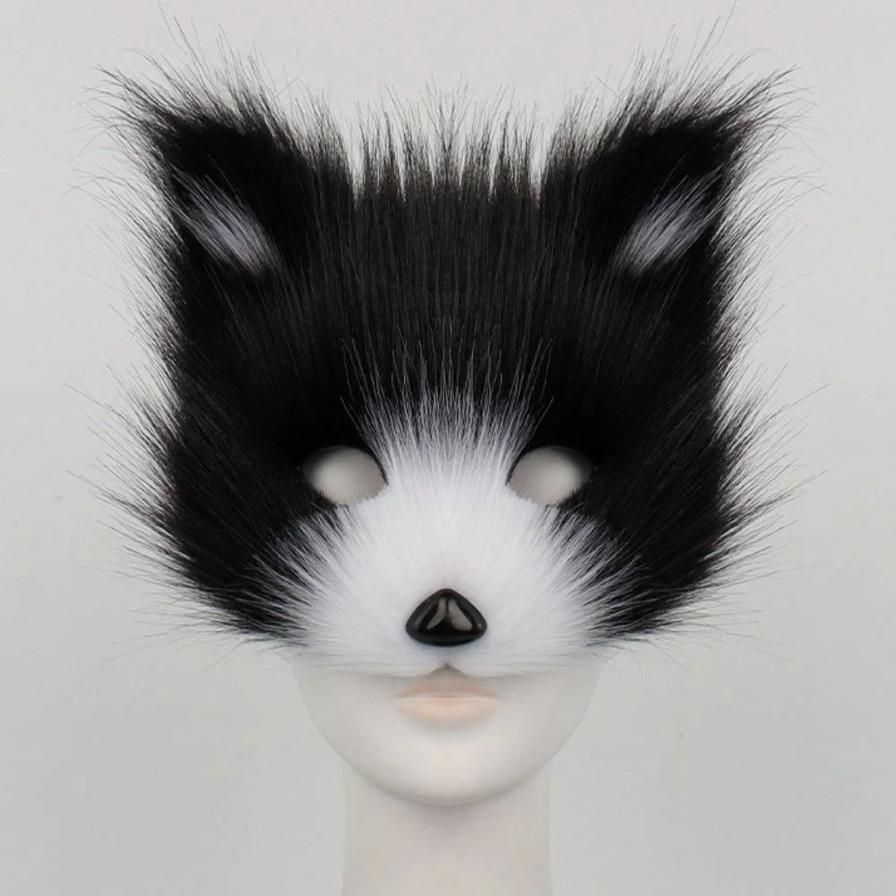 Durable Faux Fur Fox Mask Half Face Furry Cat Mask Realistic Lightweight Halloween Cosplay Party Costume