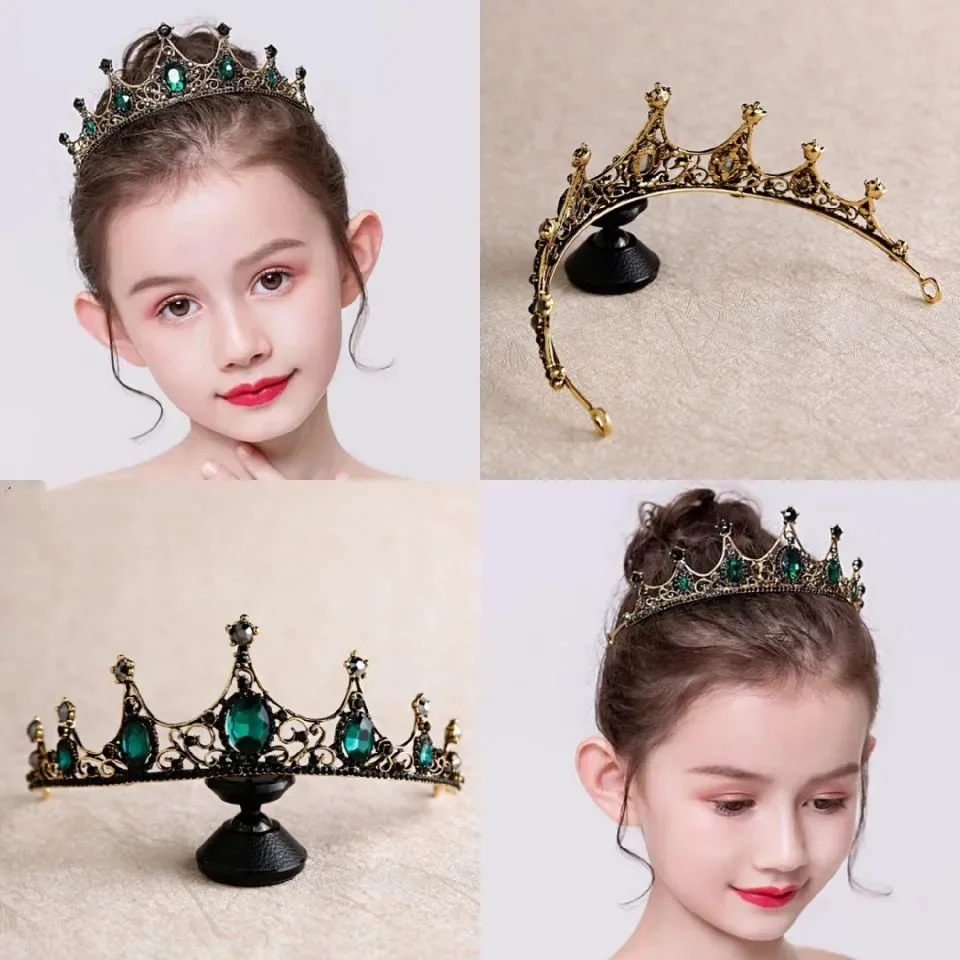 Vintage Small Baroque Green Red Black White Crystal Tiaras Crowns for Women Girls Bride Wedding Hair Jewelry Accessories