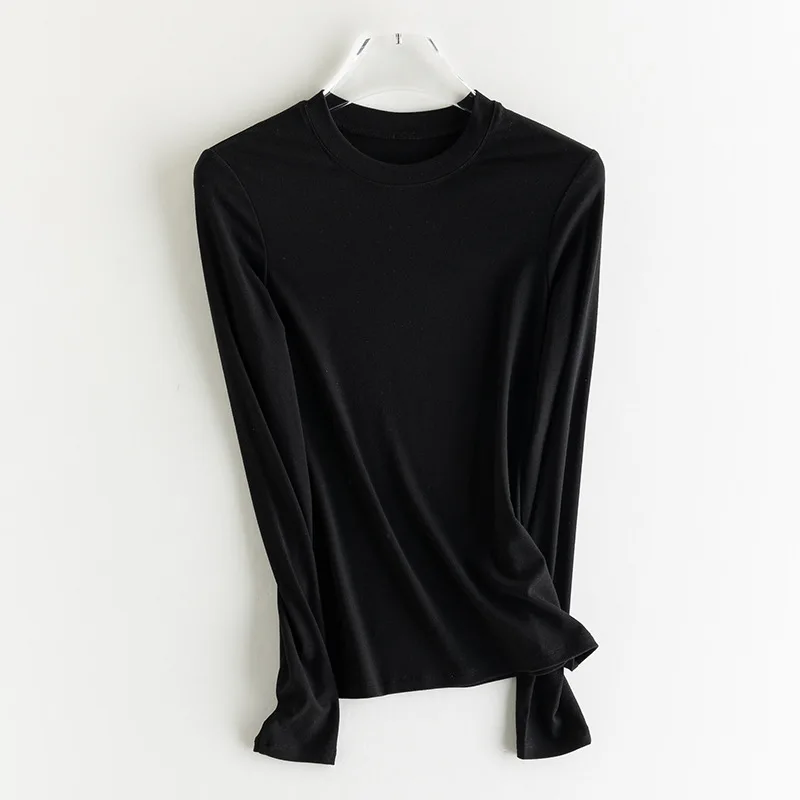 SuyaDream, Damen-T-Shirt, 28 % Wolle, 37 % Baumwolle, lange Ärmel, solides Basic-Thermo-Shirt, Herbst-Winter-Top 2025, Herbst-Winter-Top – Detail 15