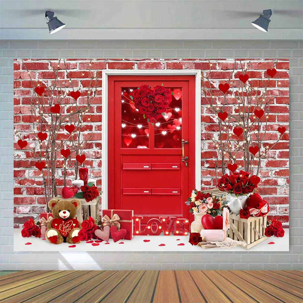 Mocsicka Đỏ Gạch Tường Cửa Lễ Tình Nhân Chụp Ảnh Phông Nền Kỷ Niệm Ngày Cưới Ảnh Nền Cho Buổi Chụp Hình Đạo Cụ