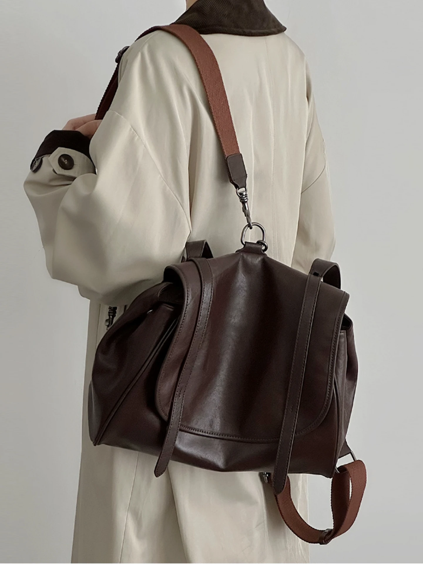 

Soft Leather Plant-Tanned Double oulder Bag for Women Commuter Bapa Large Capaci Retro Sle Laptop Bag Versatile Tra...