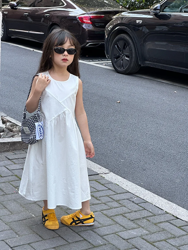 فستان بناتي صيفي بمزاج فني ولطيف بدون أكمام وتصميم طويل سترة أميرة كبيرة للأطفال