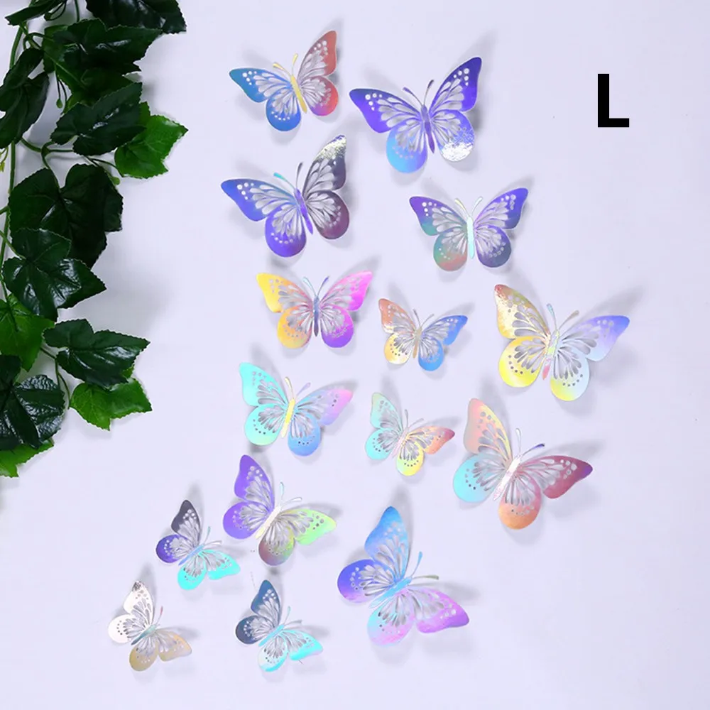 12 Pieces 3D Hollow Butterfly Wall Sticker Bedroom Living Room Home Decoration Paper Butterfly