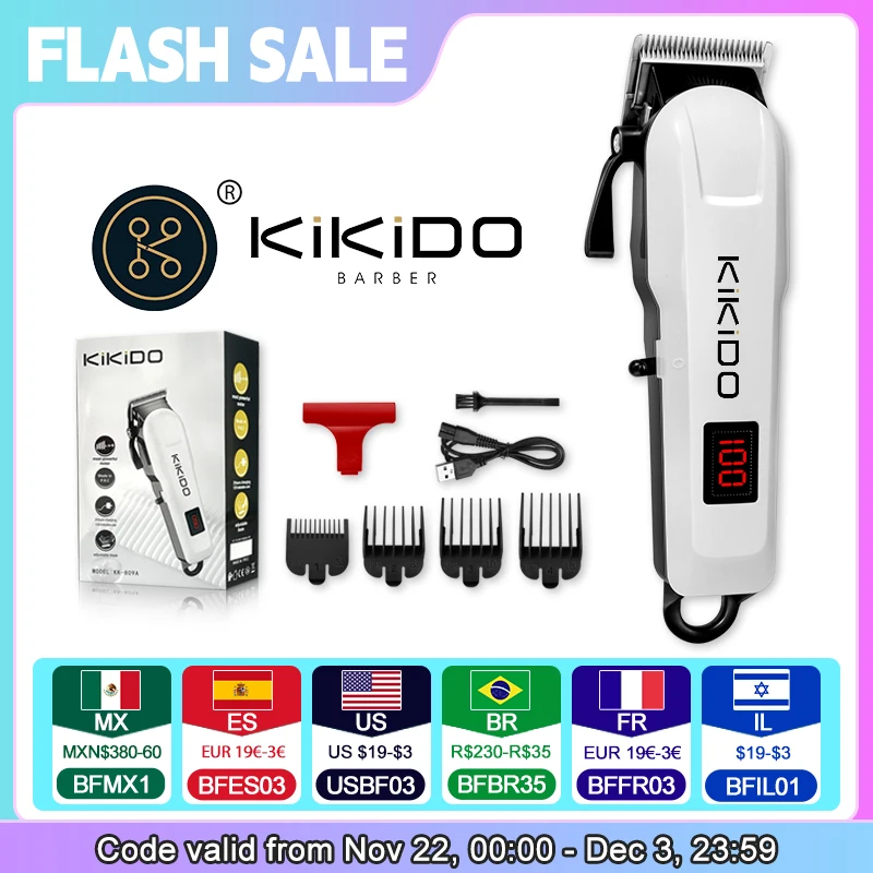 KIKIDO-cortadora profesional para hombre, cortadora de pelo recargable, peluquero con LCD, cortadora de pelo eléctrica inalámbrica, KK-809A