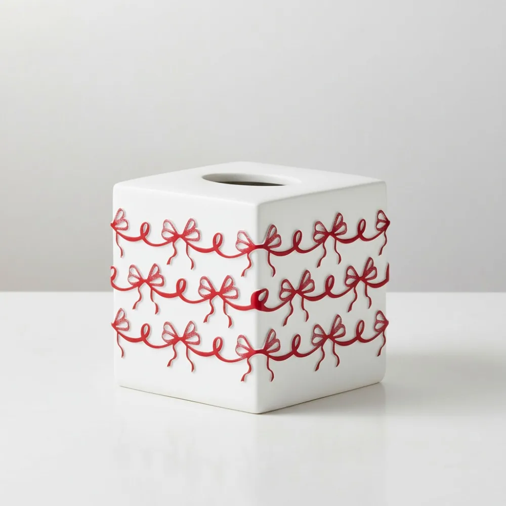 

Крышка коробки для салфеток из смолы с ручной росписью, праздничный декор с рождественским бантом, прочный аксессуар для столешницы для праздничных домов