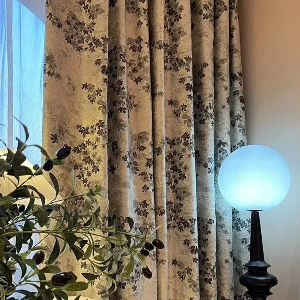 

Custom Relief Camellia Jacquard Thickened Blackout French Window Balcony Window Curtains For Bedroom Living Room