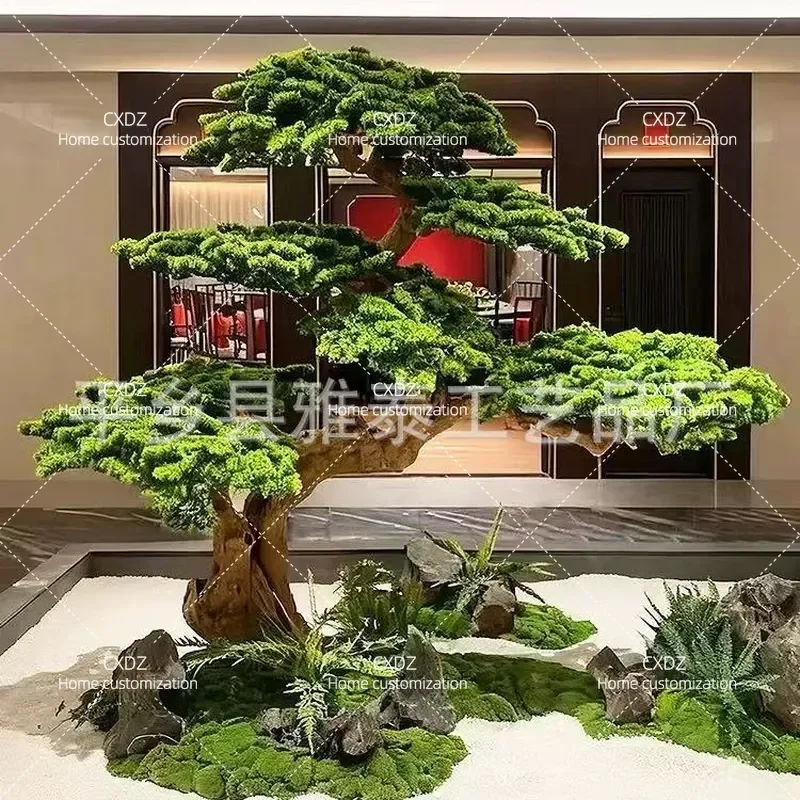 Simulated Welcome Pine New Chinese Style Large Root Carving Bionic Fake Tree Hotel Living Room Landscape Green Plant