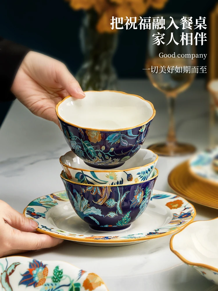 Chinese ceramic dishes set Household 2024 new bowls, plates and bowls European high-end housewarming tableware