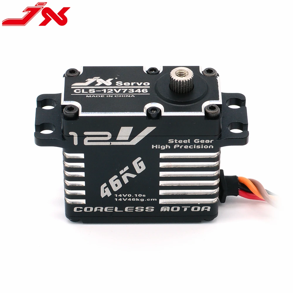 JX CLS-12V7346 73g 46kg.cm @ 12V Engrenagem de aço de alta tensão Estrutura completa de alumínio CNC Servo digital coreless para robô