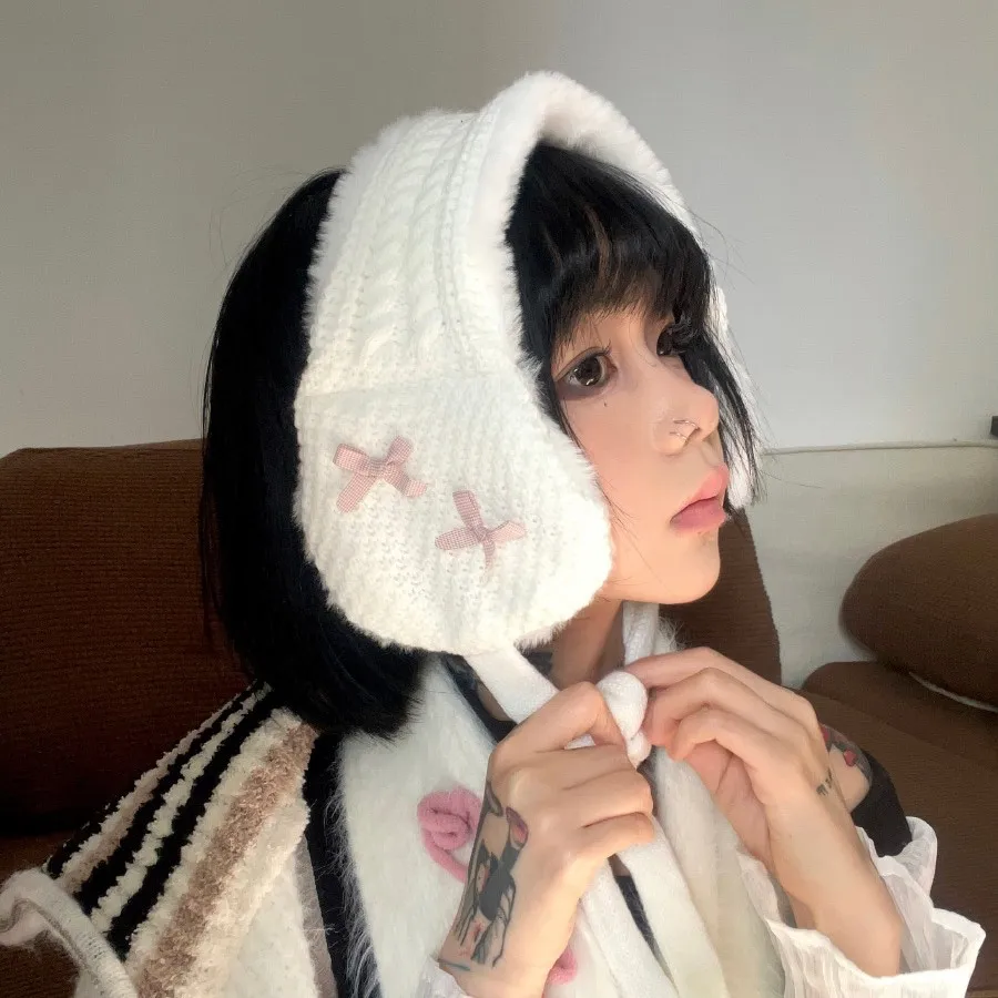 جديد محبوك التعادل متابعة غطاء للأذنين موضة لطيف امرأة فتاة القوس عقدة أفخم تدفئة الأذن الصوف غطاء للأذن اكسسوارات الشتاء #2