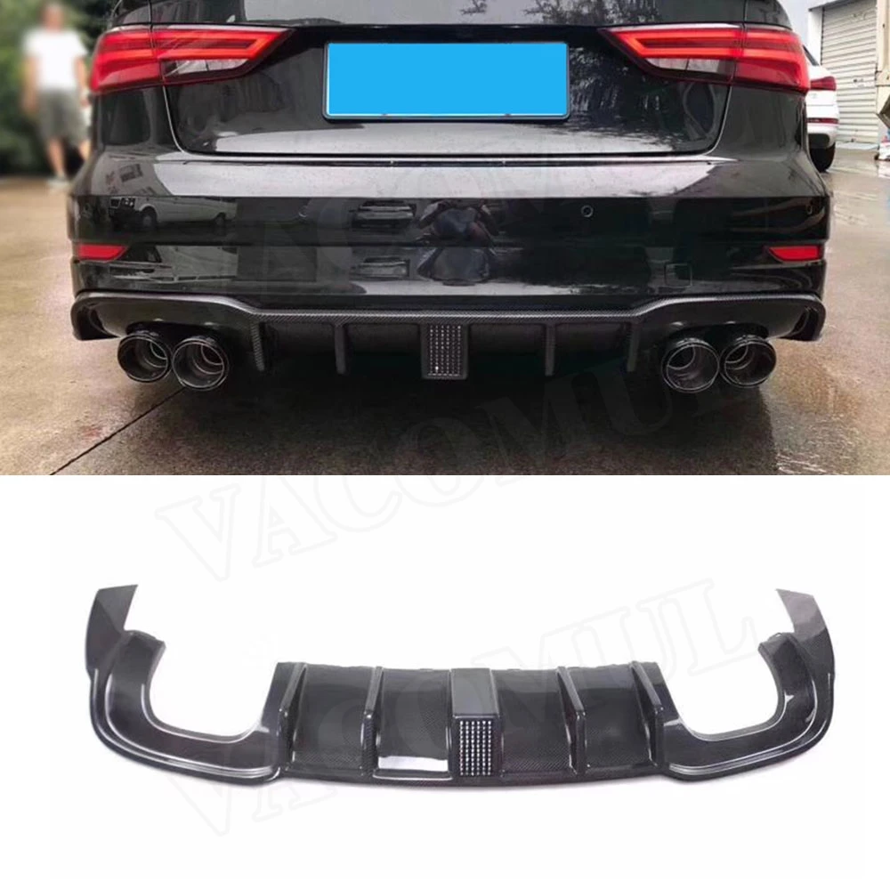 

VACOMUL Carbon Fiber Rear Bumper Lip Spoiler Diffuser with LED Light for Audi A3 Sline S3 RS3 2017 -2019 Back Bumper Guard Car