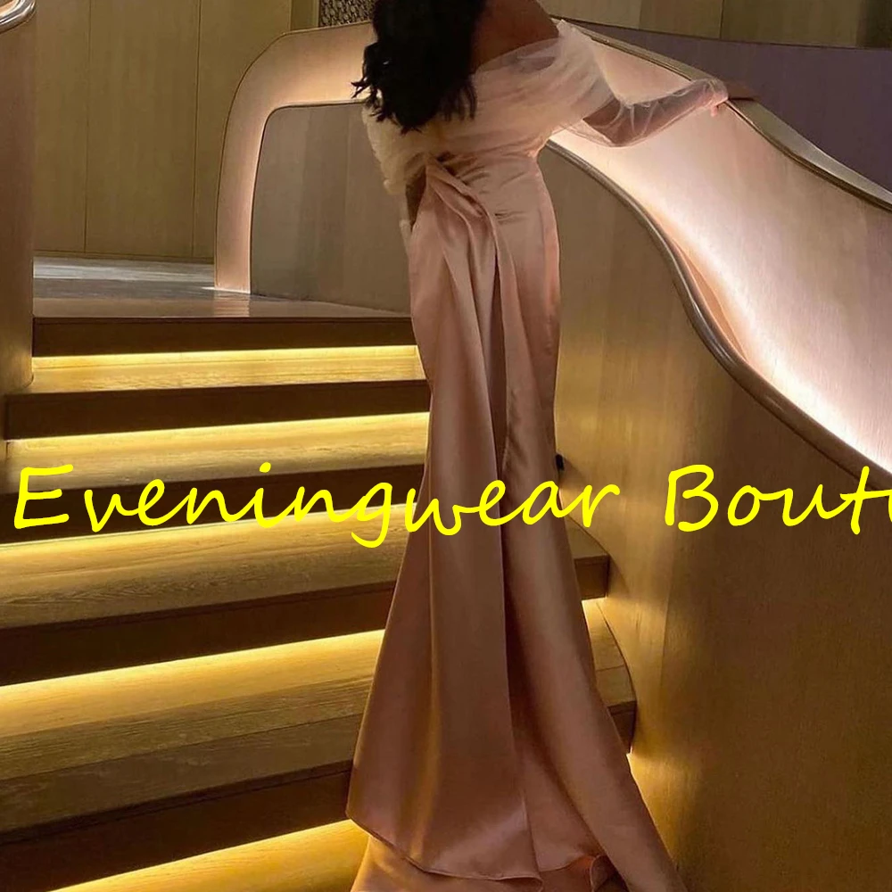 Customized Fashion Straight Floor Length Strapless Jersey Long Sleeves Evening Dress Classic Photo Color vestidos para mujer