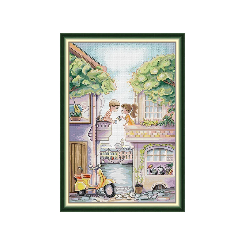 Love in the early morning Cross Stitch Kit, Printed Canvas, Sewing, Needlework, Embroidery, Handmade, 14ct, 11ct