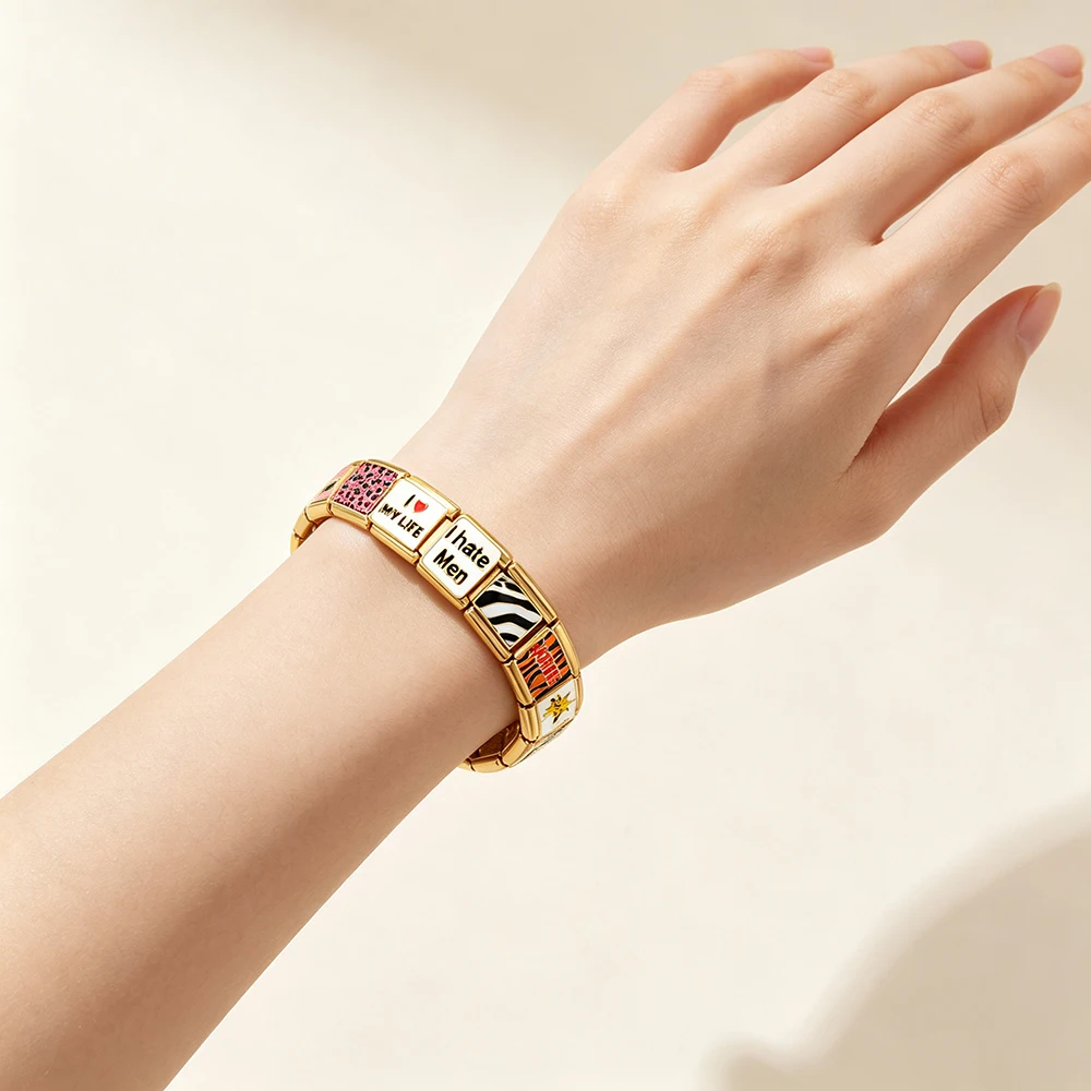 Zebra-Spinnenmuster 9mm Italienische Charms Großpackung Leoparden-Goldfarbene Perlen Passend für Armbänder DIY Edelstahl-Schmuckzubehör – Detail 4