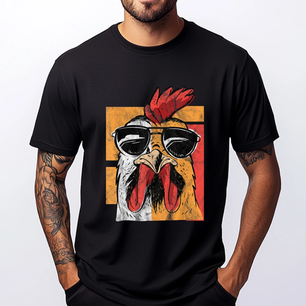 

Cool Rooster Wearing Sunglasses Retro Vintage Chicken Tee Clothing Valentine's Day Tops & Tees Oversize Man Camisa