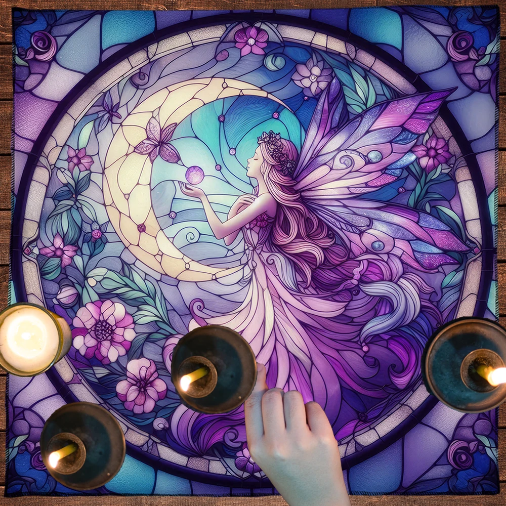 Fantastic Purple Fairy Altar Cloth with Moon Floral Butterfly Mystical Divination Cloth Tarot Card Tablecloth Tarot Mat Decor