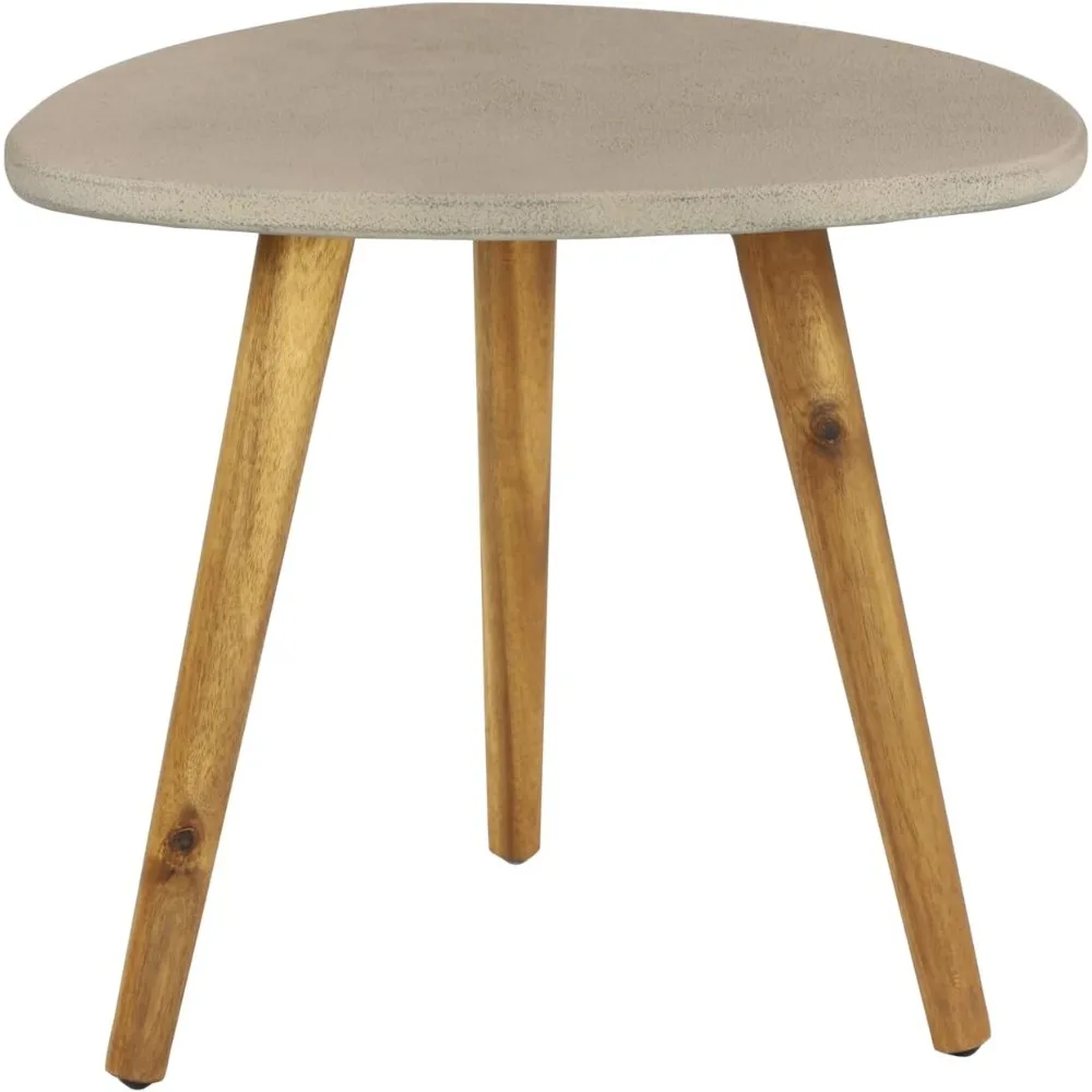 79 Wood Outdoor Accent Table with Concrete Inspired Top and Slender Tapered Legs, 20