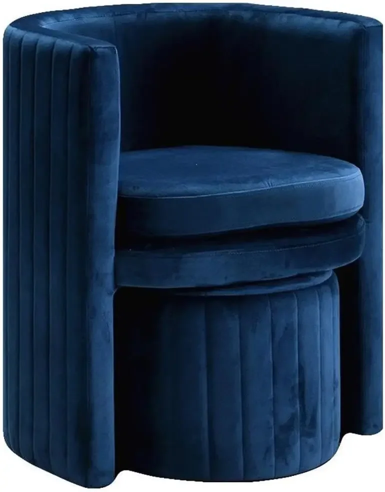 Navy Contemporary Velvet Upholstered Accent Chair and Ottoman Set with Deep Channel Tufting, Navy, 25