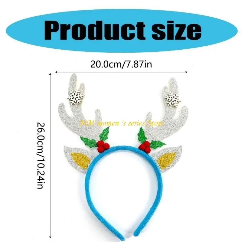 Q39C Festival Gold Reindeer Antlers Headband Headfor người lớn và trẻ kỳ nghỉ vui vẻ